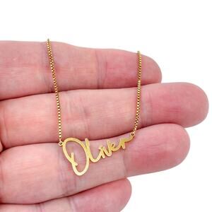 Estate Gold-Tone Sterling Silver 925 Oliver Name Necklace Box Chain 16.5"-17.5"